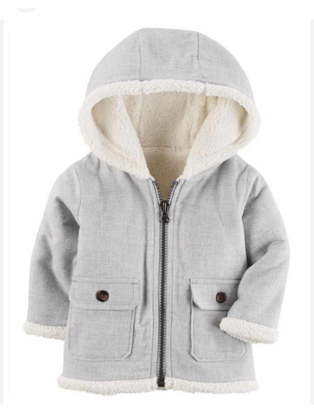 Heather Light Gray Baby Boy Girl Sherpa Lined Jacket Coat Hooded NEW 6m Spring